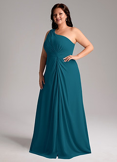 Azazie Brooke Brautjungfernkleider A-Linie One-Shoulder Chiffon Kleid Tintenblau image11