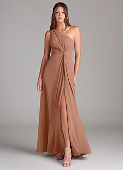 Azazie Brooke Abiti da Damigella Abito A-Line in Chiffon Monospalla Bronzo image1