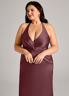 Azazie Valerie Jurken voor bruidsmeisjes Jurk van Stretch Satijn met Zeemeermin Geplooid Sangria image13