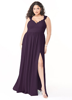 Azazie Cleobella Robes de demoiselle d'honneur Robe Trapèze en Mousseline de soie Dentelle en forme de cœur Prune image8