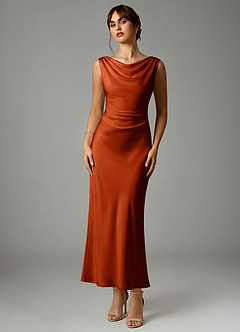 Azazie Kieryn Bridesmaid Dresses Paprika Mermaid Pleated Stretch Satin Dress image1