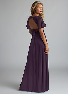 Azazie Induh Bridesmaid Dresses Plum A-Line Flutter V-neck Mesh Dress image4