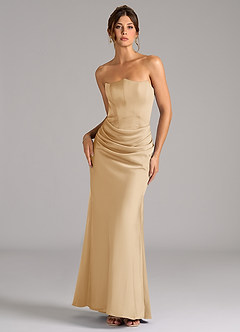 Azazie Debby Vestidos de damas de honor Vestido de Oro de Satén Elástico de Corte Sirena Convertible con Sin tirantes image1