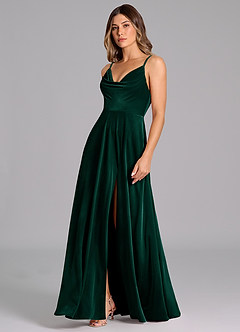 Azazie Sarella Bridesmaid Dresses Emerald A-Line Pleated Velvet Dress image5