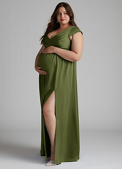 Azazie Allessia Maternity Bridesmaid Dresses A-Line Pleated Stretch Satin Floor-Length Dress image8