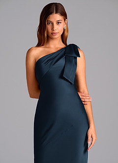 Azazie Yuanna Bridesmaid Dresses Dark Navy Mermaid One Shoulder Stretch Satin Dress image7