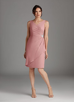 Azazie Saturn Final Sale Dusty Rose Sheath V-Neck Pleated Chiffon Dress image3