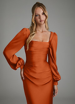 Azazie Brianna Bridesmaid Dresses Burnt Orange Mermaid Corset Stretch Satin Dress image3