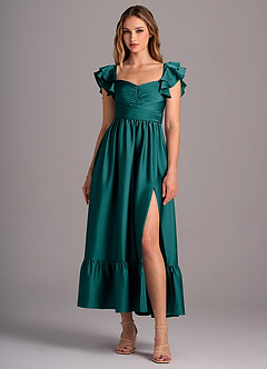 Azazie Anaya Bridesmaid Dresses Peacock A-Line Sweetheart Neckline Stretch Satin Convertible Dress image1