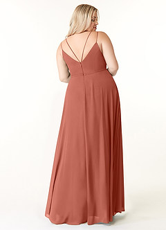 Azazie Janine Brautjungfernkleider A-Linie V-Hals Chiffon Kleid Lehm image7