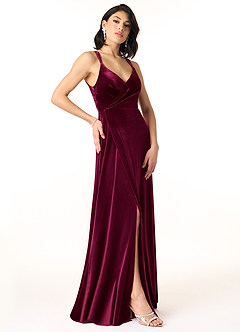 Azazie Hapa Vestidos de damas de honor Vestido de Cabernet de terciopelo de Corte en A con Encaje image3