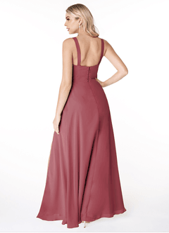 Azazie Jay Bridesmaid Dresses Merlot A-Line Square Neckline Side Slit Chiffon Dress image2