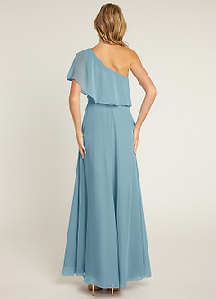 Azazie Lizzy Bridesmaid Dresses Moody Blue A-Line One Shoulder Chiffon Dress image2
