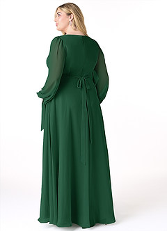 Azazie Leonia Bridesmaid Dresses Dark Green A-Line Long Sleeve Chiffon Dress image9