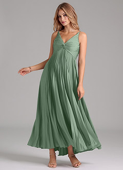Azazie Raychelle Brautjungfernkleider A-Linie Plissee Stretch-Satin Kleid Matcha image3