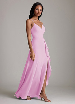 Azazie Naeem Bridesmaid Dresses Candy Pink A-Line V-Neck Ruffle Chiffon Dress image4