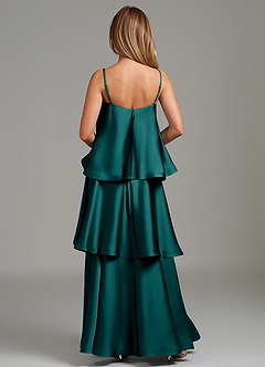 Azazie Azalea Robes de demoiselle d'honneur Robe Trapèze en Satin extensible Drapé Paon image4