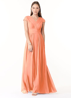Azazie Organa Brautjungfernkleider A-Linie Plissee Chiffon Kleid Sonnenuntergang image1