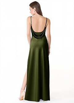 Azazie Alaija Brautjungfernkleider Meerjungfrau-Linie Seitliche Cut-Outs Stretch-Satin Kleid Olivgrün image4