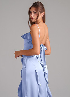 Azazie Malia Robes de demoiselle d'honneur Robe Trapèze en Satin extensible Fente Latérale Eis image2