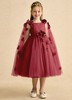 Azazie Staria Blumenmädchenkleider Ballkleid Gestreift Tüll Kleid Granatapfelrot image6