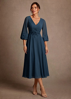 Azazie Ana Mother of the Bride Dresses Dark Navy A-Line Lace Chiffon Dress image1