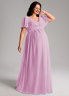 Azazie Verna Maternity Bridesmaid Dresses A-Line V-Neck Ruched Chiffon Floor-Length Dress image7
