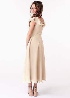 Azazie Posie Junior White Alabaster A-Line Ruched Chiffon Dress image2