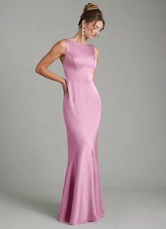 Azazie Tamera Bridesmaid Dresses Candy Pink Mermaid Pleated Stretch Satin Dress image7