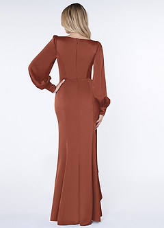 Azazie Raye Bridesmaid Dresses Auburn Mermaid Long Sleeve Stretch Satin Dress image2
