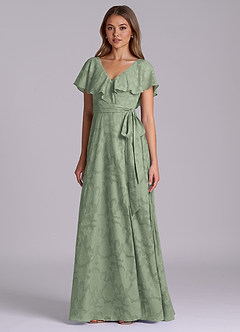 Azazie Lainey Abiti da Damigella Abito A-Line in Burnout Floreale Con Tasche Agave image4