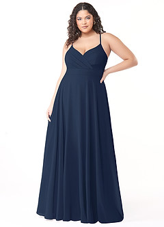 Azazie Avelina Bridesmaid Dresses Dark Navy A-Line V-Neck Pleated Chiffon Dress image6