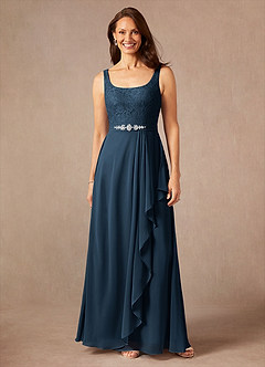 Azazie Ainsling Mother of the Bride Dresses Dark Navy A-Line Square Neckline Lace Chiffon Dress image10