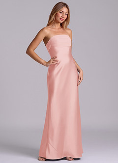 Azazie Ailanie Bridesmaid Dresses Powder Pink Sheath Strapless Stretch Satin Dress image5