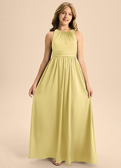 Azazie Jaylah Junior Robe Trapèze en Satin extensible Plissée Sorbet Citron image6