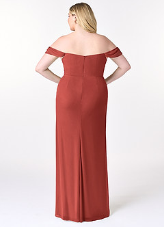 Azazie Tessa At-home Try On Dresses Terracotta Sheath Sweetheart Off-The-Shoulder Mesh Convertible Dress image9