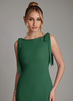 Azazie Luddie Brautjungfernkleider Meerjungfrau-Linie Schleifen Chiffon Kleid Dunkelgrün image3