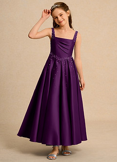 Azazie Mochi Girl vestidos de niña de las flores Vestido de Uva de Satin Mate de Princesa con Plisado image6