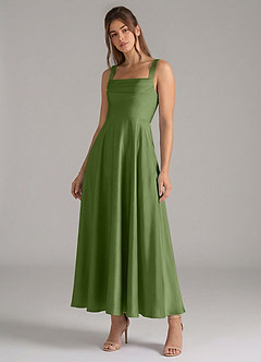 Azazie Shaude Bridesmaid Dresses Juniper A-Line Pleated Stretch Satin Dress image4