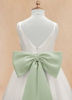Azazie Lea Flower Girl Dresses Dusty Sage A-Line Spaghetti Strap Tulle Dress image9