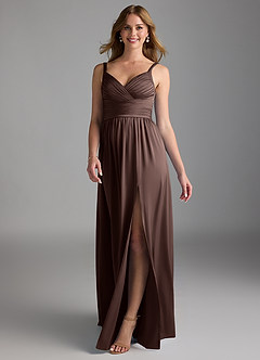 Azazie Chanel Final Sale Amethyst A-Line Pleated Stretch Satin Dress image1