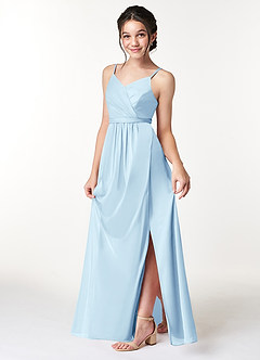 Azazie Luxy Junior Sky Blue Pleated Mesh Dress image4