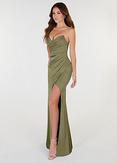 Azazie Yola Bridesmaid Dresses Pistachio Sheath V-Neck Pleated Stretch Satin Convertible Dress image3