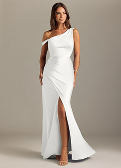 Azazie Madelyn Abiti da Damigella Abito Convertibile Sirena in Raso Elasticizzato Monospalla Bianco image1