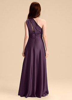 Azazie Charlize Junior Plum A-Line Pleated Stretch Satin Dress image2