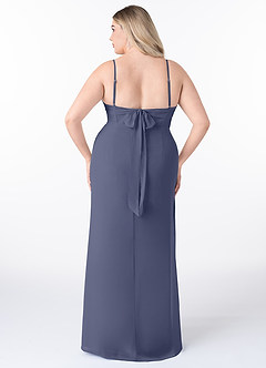 Azazie Mai Robes de demoiselle d'honneur Robe Fourreau en Mousseline de soie Plissée Bleu Orageux image8