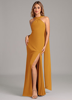 Azazie Kinsley Bridesmaid Dresses Butterscotch Mermaid Pleated Chiffon Dress image4