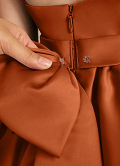 Azazie Davine Flower Girl Dresses Burnt Orange A-Line Spaghetti Strap Matte Satin Dress image11