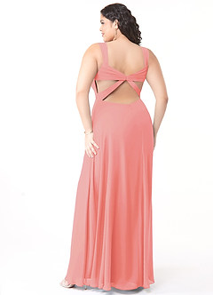 Azazie Nahrin Brudtärnklänningar Klänning av A-Line i Chiffong V-ringad plisserad Korall image10