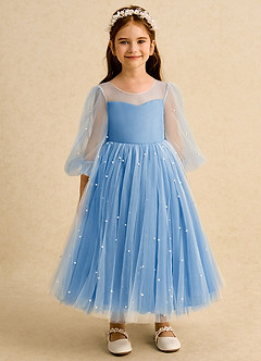 Azazie Trudy Blumenmädchenkleider Ballkleid Herzausschnitt Tüll Kleid Blauhäher image6